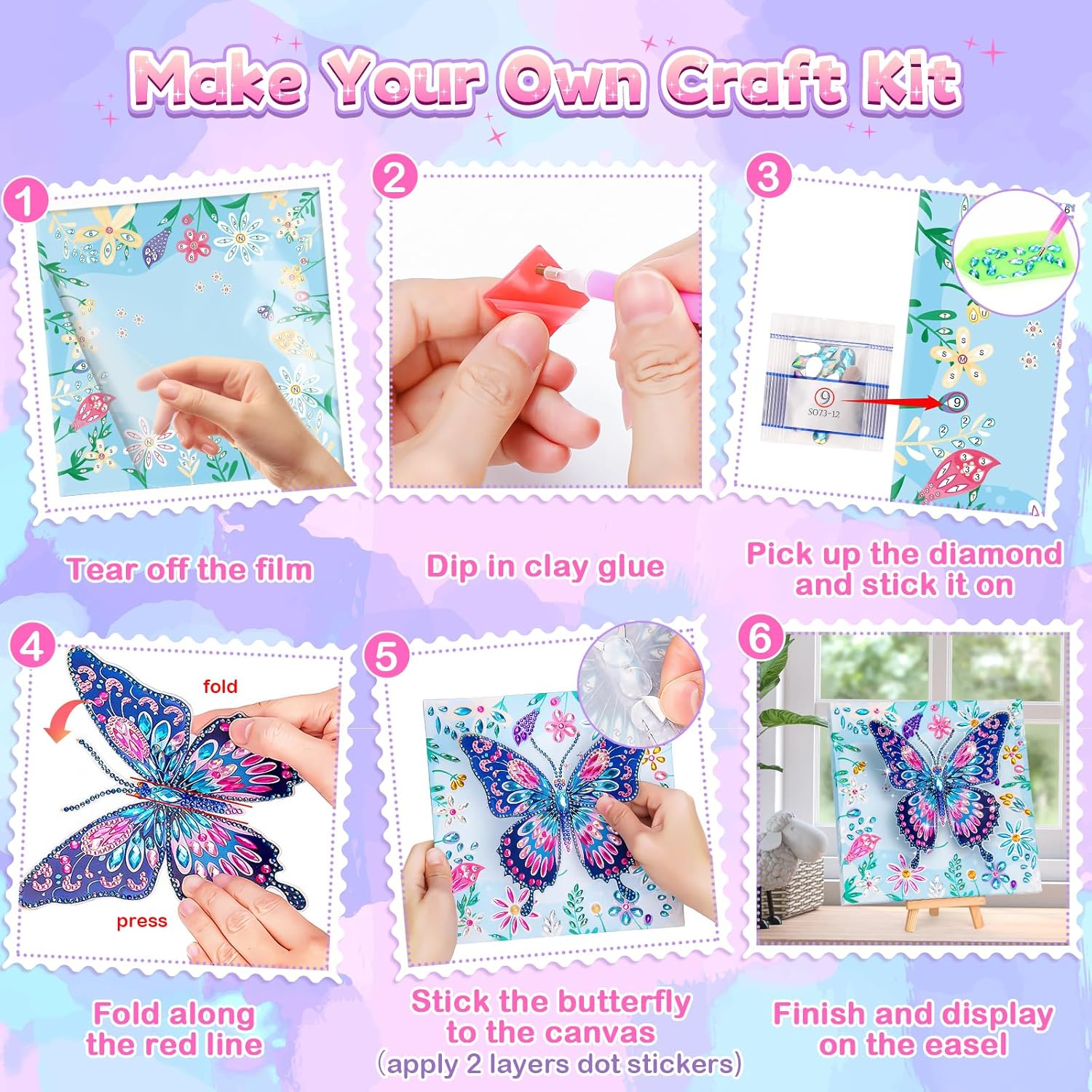 Thumbnail 6 de Diamond Painting 3D Butterfly Kit for Ages 8–10 🎨