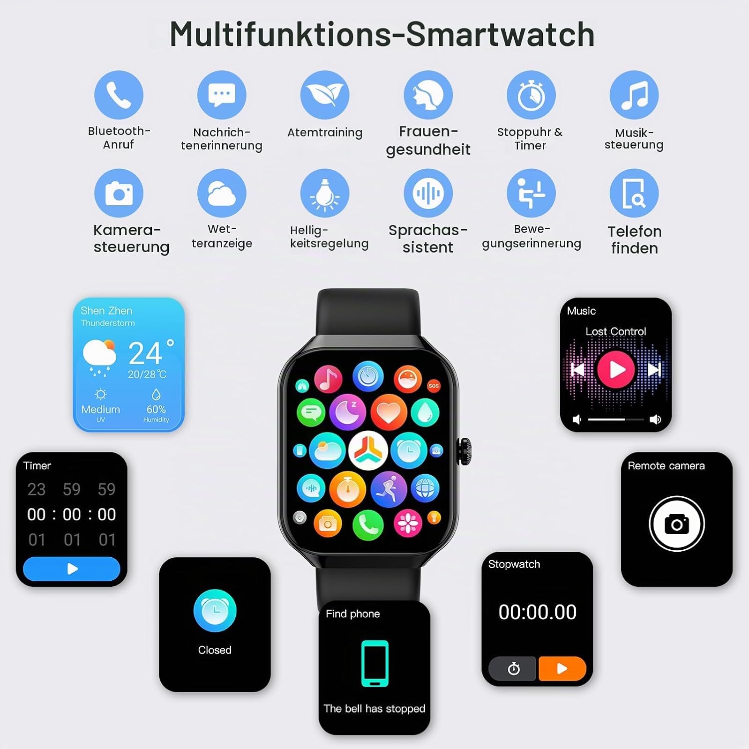 Thumbnail 2 de Jugeman Smartwatch 1,96" HD Fitnessuhr mit Herzfrequenz- und Schlafmonitor