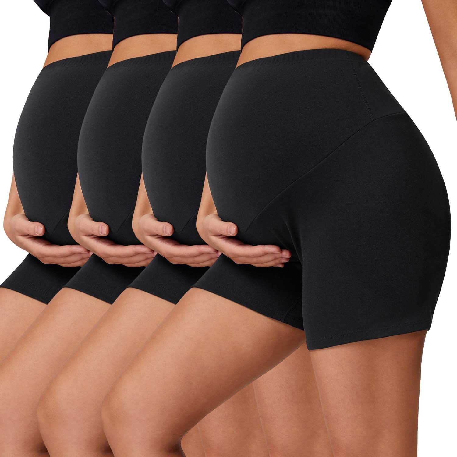 Detalle 2 de Mexholin 4 Pack Women’s Maternity Biker Shorts (Over-Bump, High Waisted) for Yoga, Running & Workouts