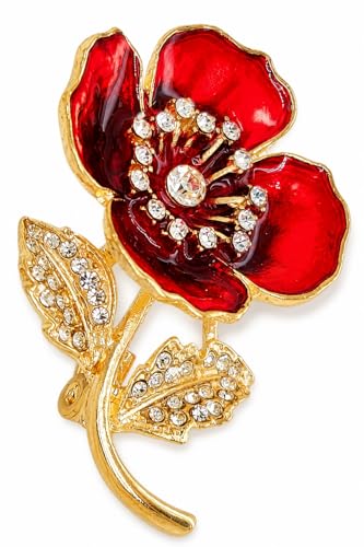 Detalle de Jewellbox Red Poppy Flower Brooch in Alloy and Enamel, Red and Gold-Tone