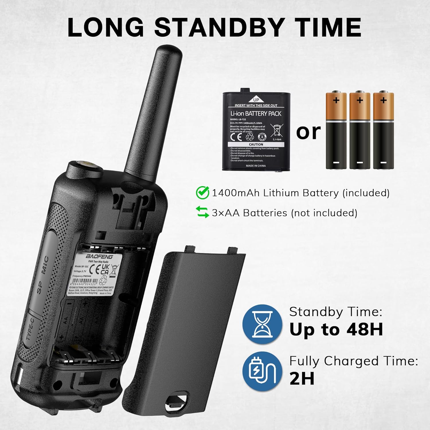 Detalle de Baofeng BF-33C Walkie Talkie bambini PMR446 (confezione da 3) con ricarica USB-C