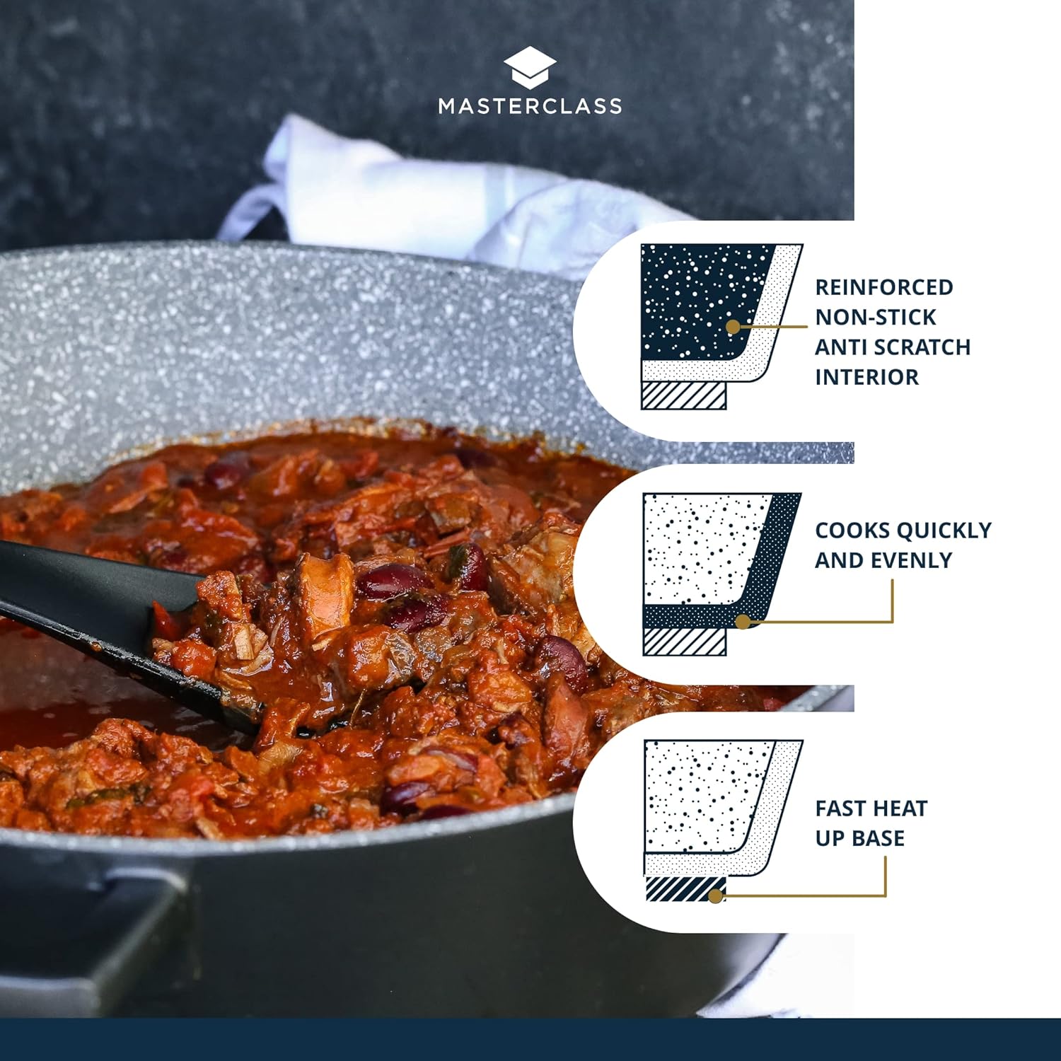 Thumbnail 3 de MasterClass Shallow Casserole Dish with Lid 4L/28 cm – Lightweight Cast Aluminium, Induction Safe