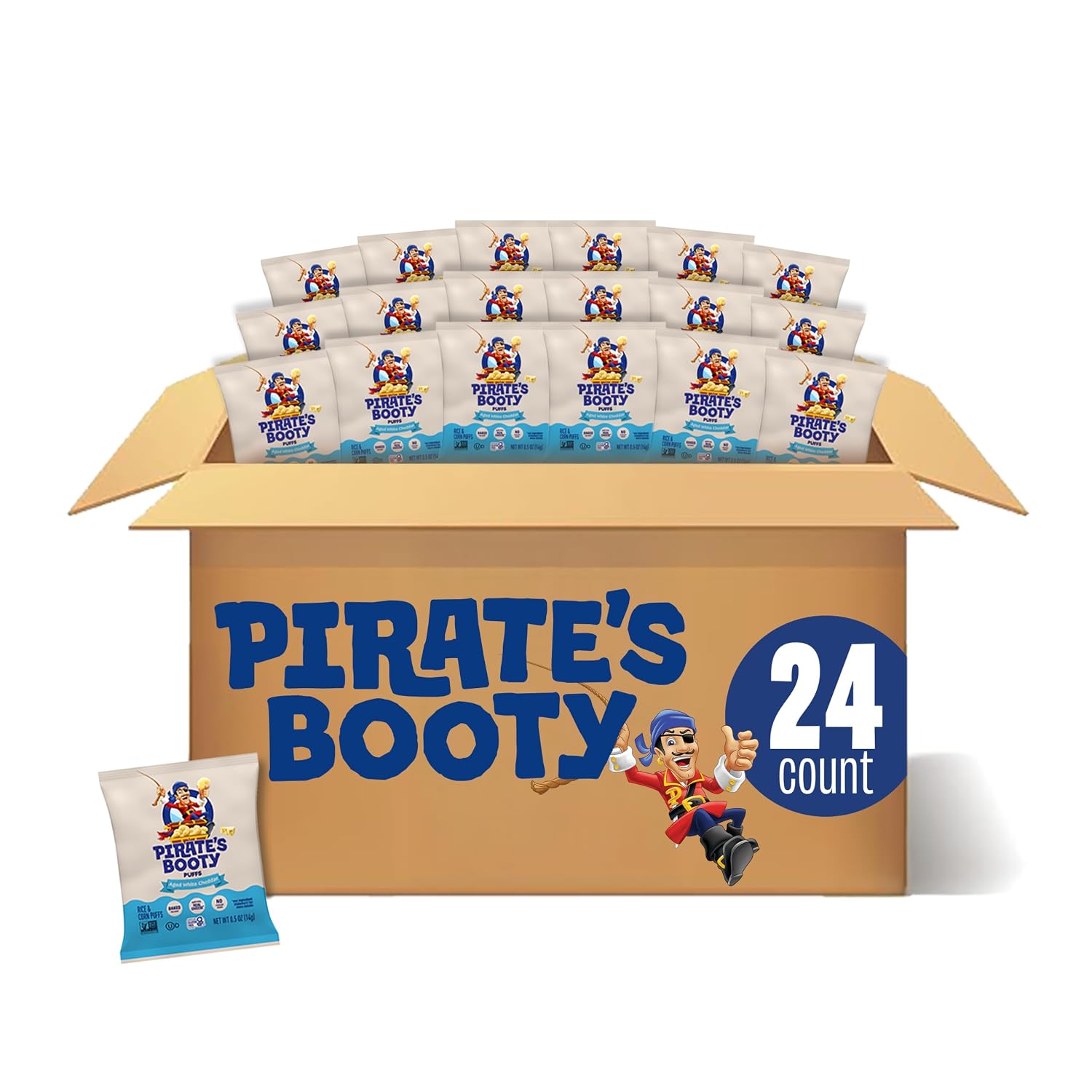 Detalle de Pirate's Booty Aged White Cheddar Cheese Puffs Bags (0.5 oz, 24 Count)