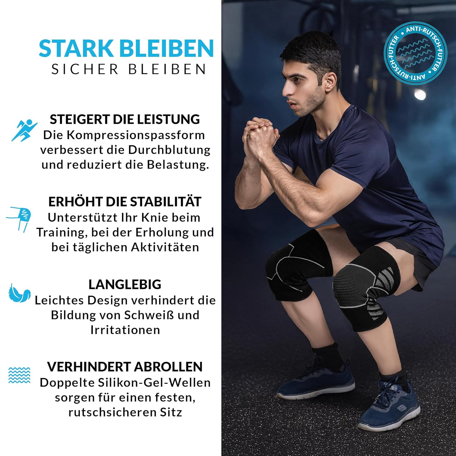 Thumbnail 1 de 360 RELIEF Kniebandage – 2 Stück, Kniestütze für Sport, Gym, Joggen, Kraftsport – Unisex Schwarz/Weiß