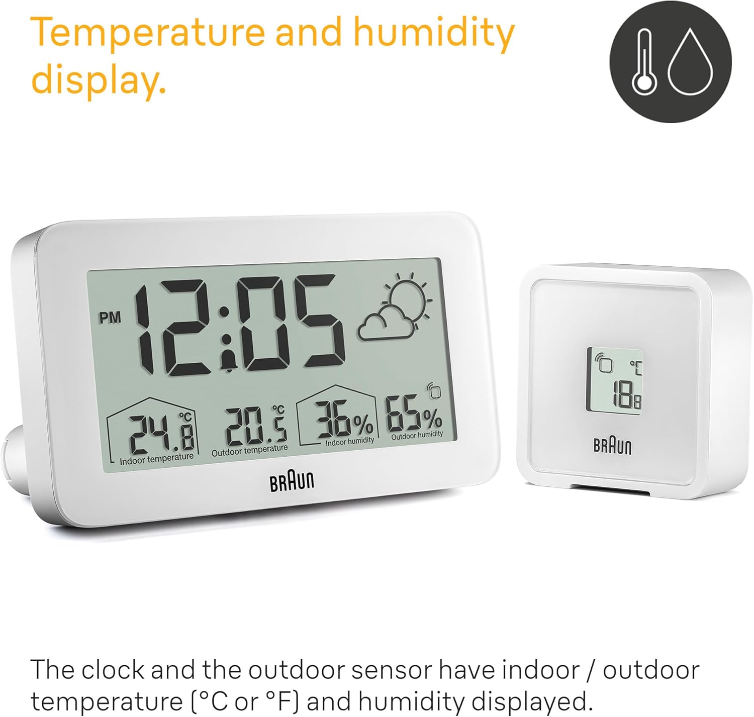 Detalle de Braun BC13WP Digital Weather Station Clock with Indoor/Outdoor Sensor
