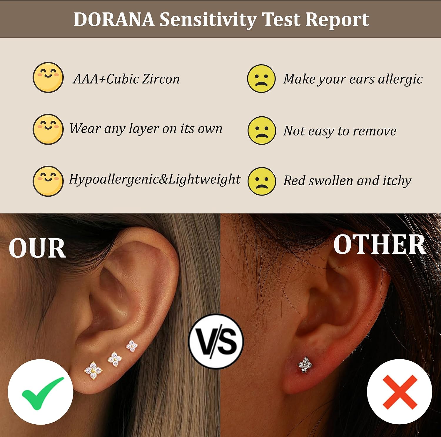 Detalle de DORANA 3-Pair 14K Gold-Plated 925 Sterling Silver Stud Earrings, 2–4 mm