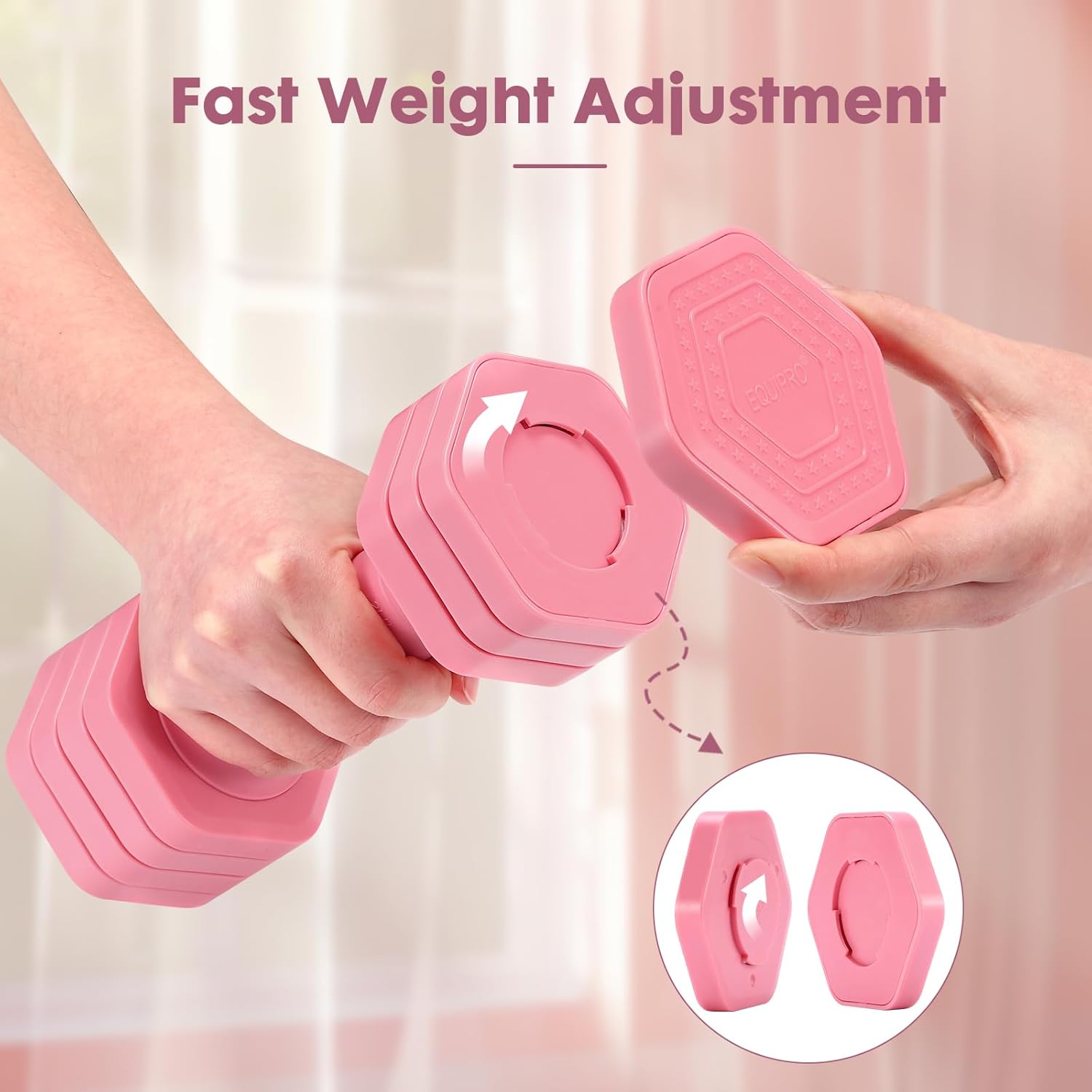 Thumbnail 5 de EQUIPRO Adjustable Dumbbell Set (4 in 1) — 2 lb to 5 lb Women’s Home Weights with TPU Soft Rubber Handle