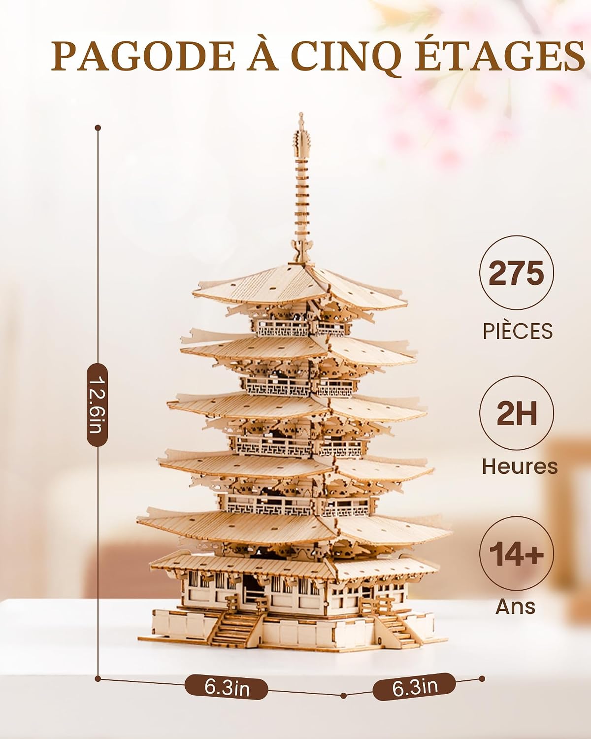 Thumbnail 1 de Rolife Pagode à cinq étages puzzle 3D en bois 🧩