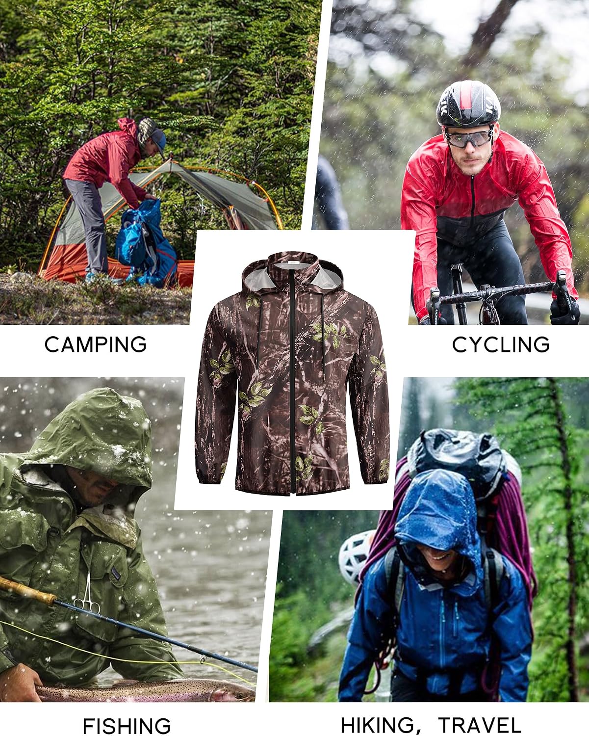 Detalle de COOFANDY Men's Light Rain Jacket with Hood — Packable Waterproof Raincoat for Outdoor Activities