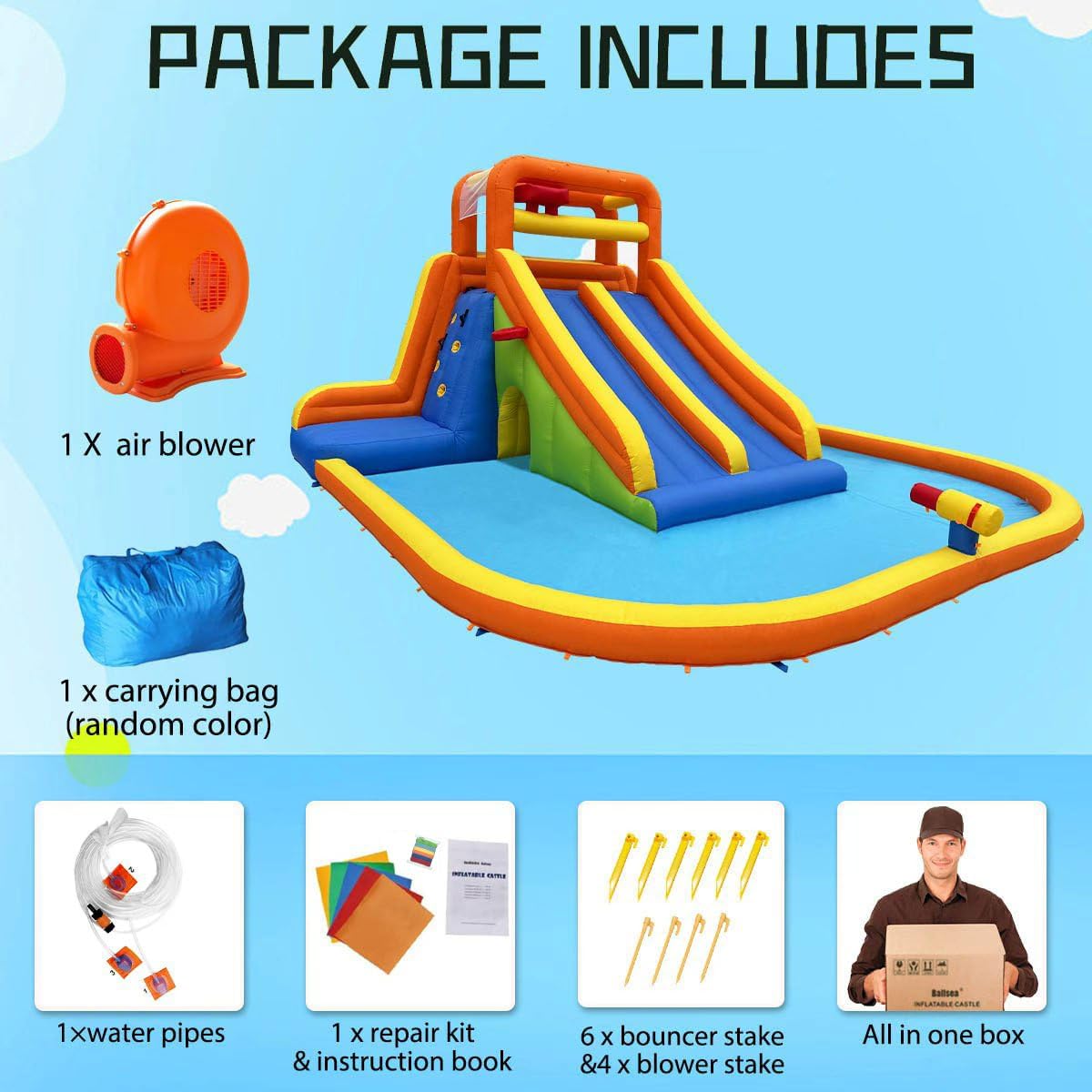 Thumbnail 6 de HuaKastro 15.6x15FT Giant Inflatable Water Slide Park (Ages 5–12)