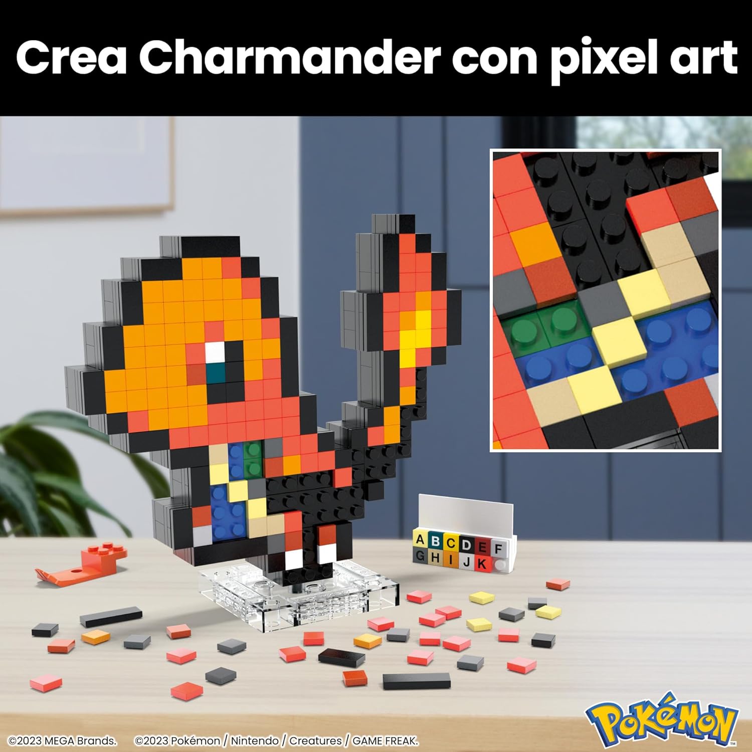 Thumbnail 3 de MEGA Pokémon Showcase – Charmander pixel art retrò da costruire (349 pezzi, base per esposizione) HTH76