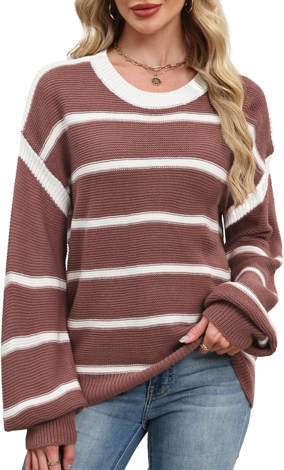 Thumbnail 6 de Quatrefox Gestreifter Damen-Pullover mit Rundhals und Langarm im Loose-Fit