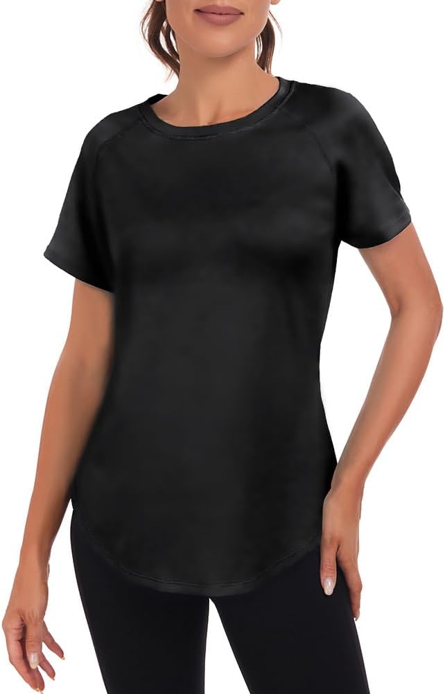 Detalle de Jlowesun Women's Gym Shirts: Lightweight Short Sleeve, Quick-Dry Back Mesh Top