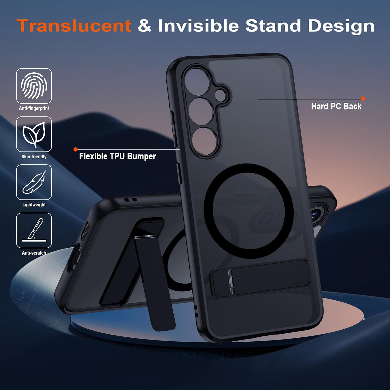 Thumbnail 4 de Coque pour Samsung Galaxy A55 5G, étui translucide, 3 modes de support