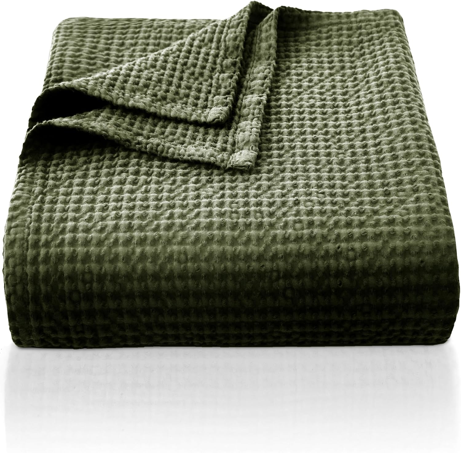 Detalle de CHUFFED 100% Baumwolle Decke 220 × 240 cm – Olivgrün, weiche und atmungsaktive Waffel-Decke