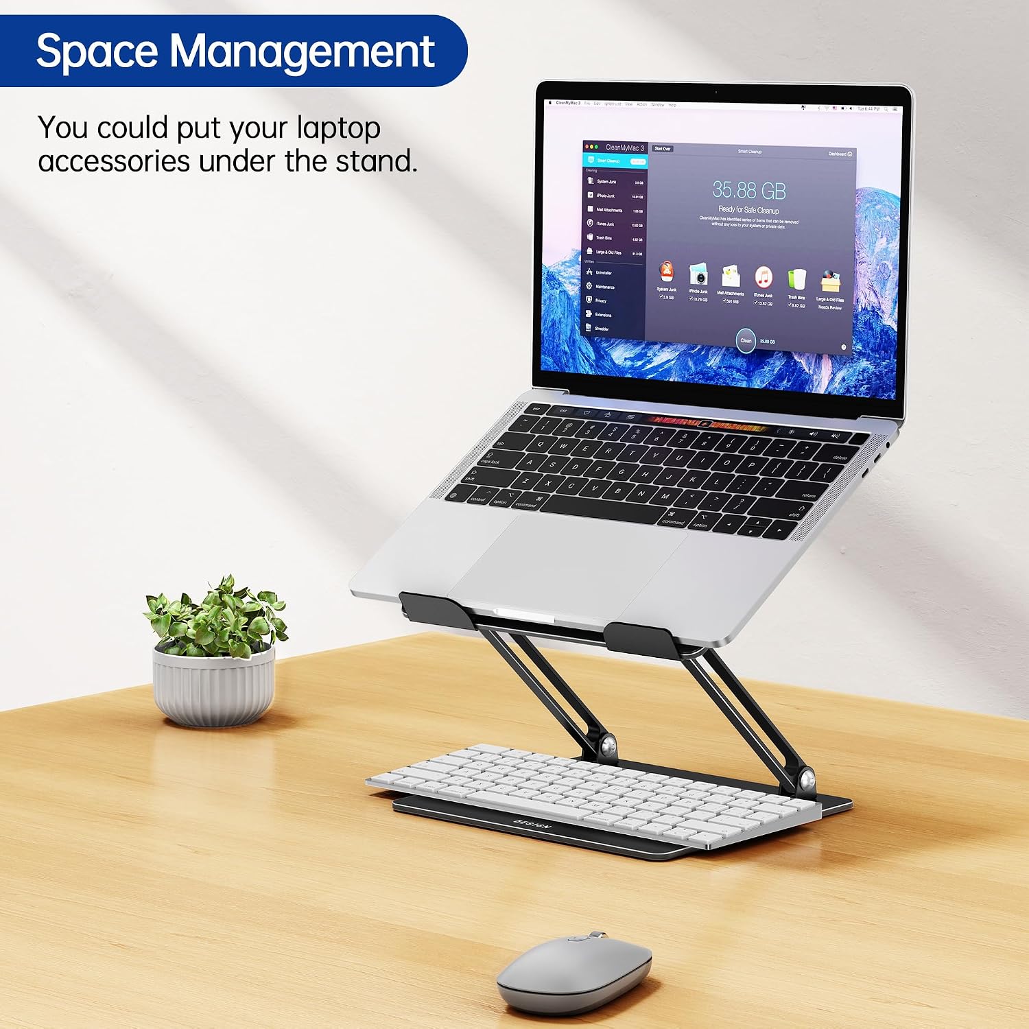 Detalle de BESIGN LS10 Aluminum Laptop Stand (LS10) — Ergonomic Adjustable Notebook & Tablet Holder for 10–14" Laptops, Black
