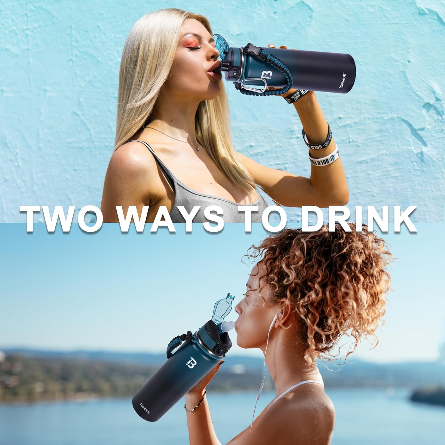 Thumbnail 5 de TOPBADE Edelstahl Trinkflasche Sport mit zwei Deckeln, 700 ml – BPA-frei, auslaufsicher, Paracord-Griff