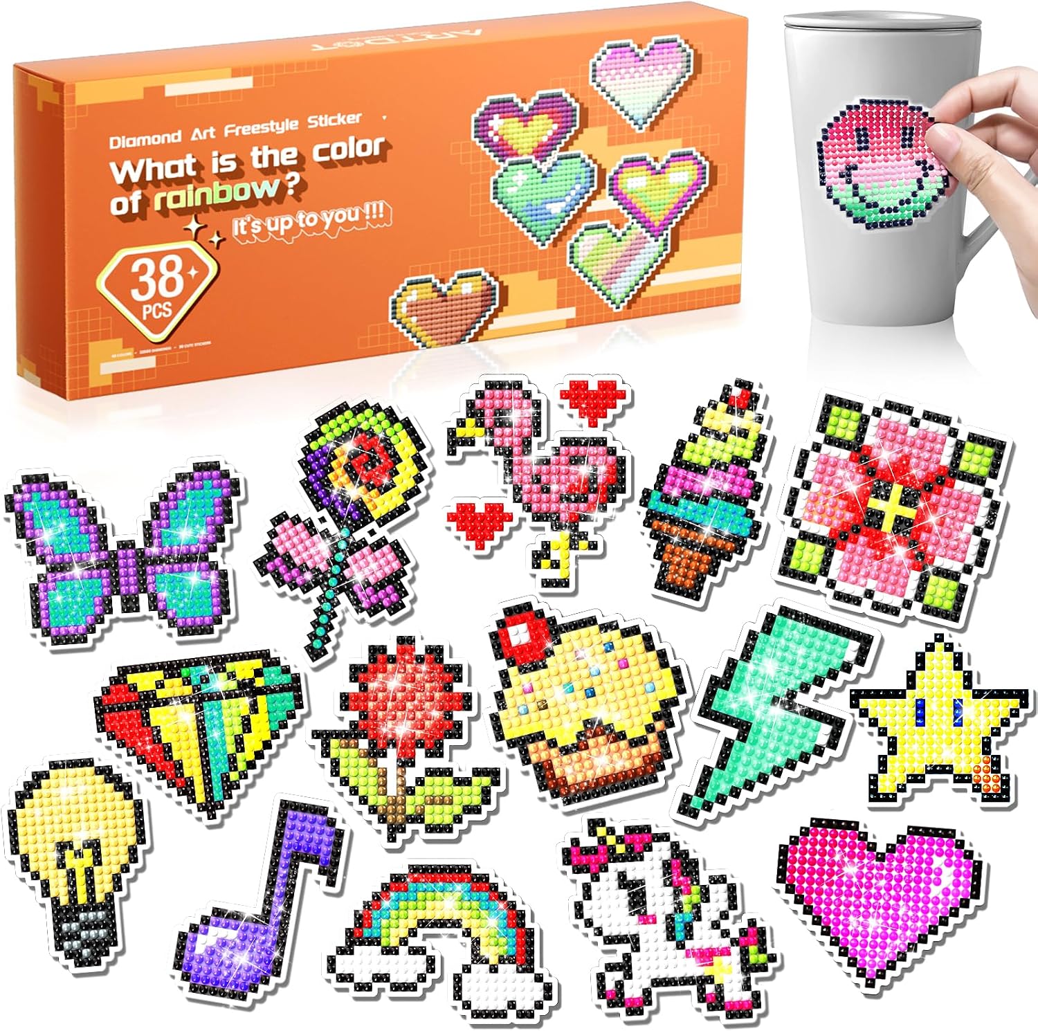 Detalle de ARTDOT AD-DPK-FDS38 diamond painting-stickerset voor kinderen, 38 stuks