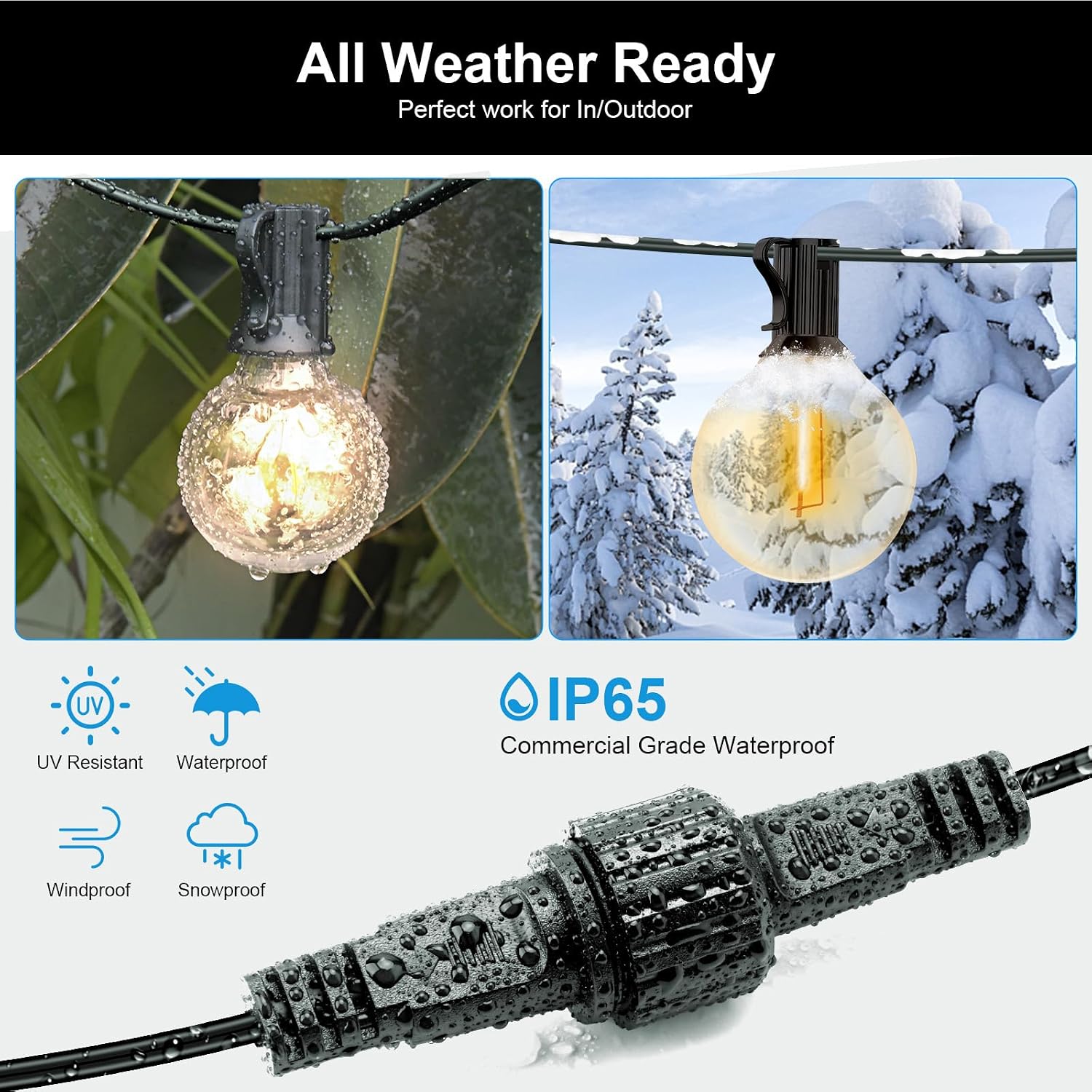 Detalle de cshare 10m (33ft) 2‑Pin Outdoor Extension Cable for G40 Globe & String Lights (IP65 Waterproof)