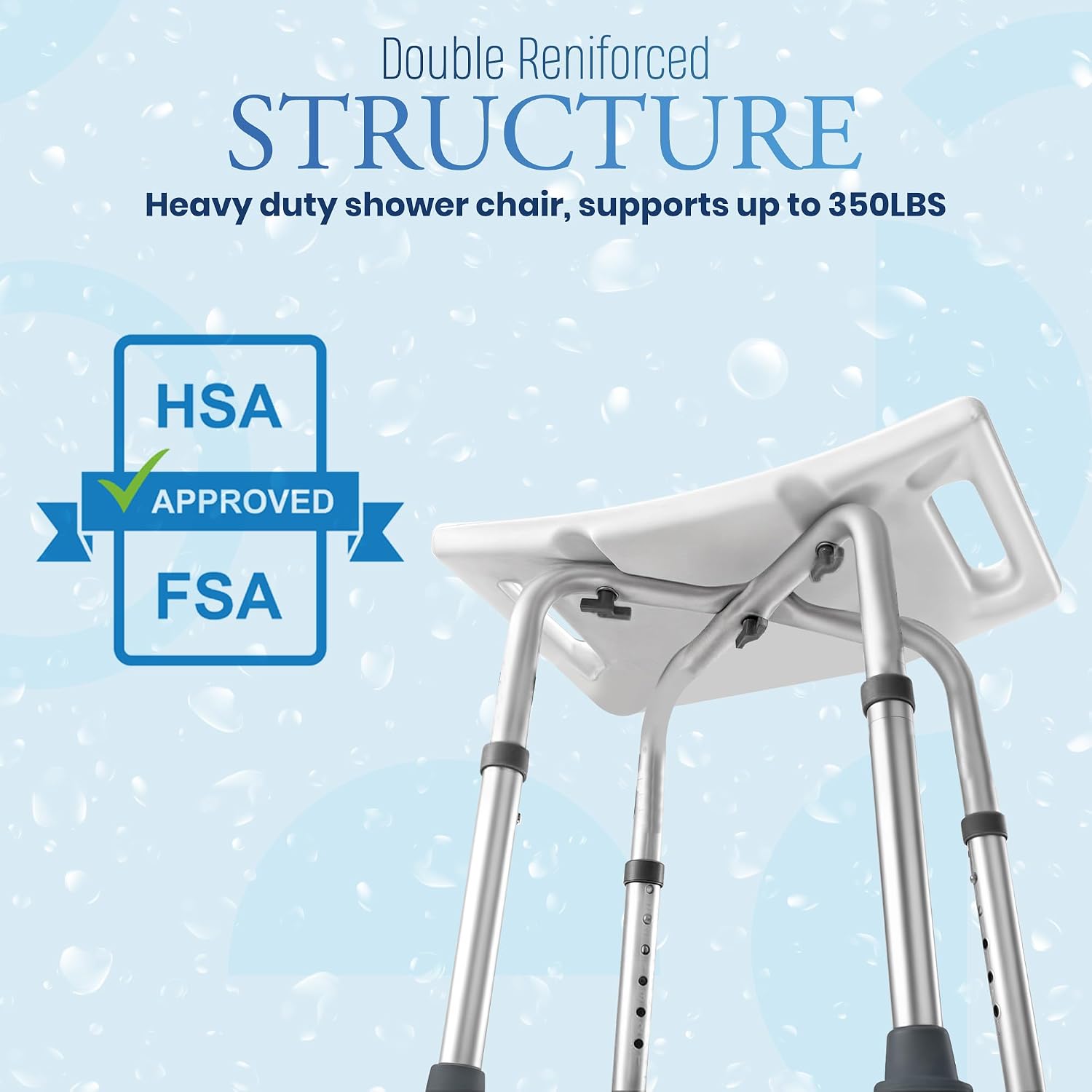 Detalle de Dr. Kay's EB83071 Shower Chair, Aluminum, Padded Seat, 350 lb Capacity
