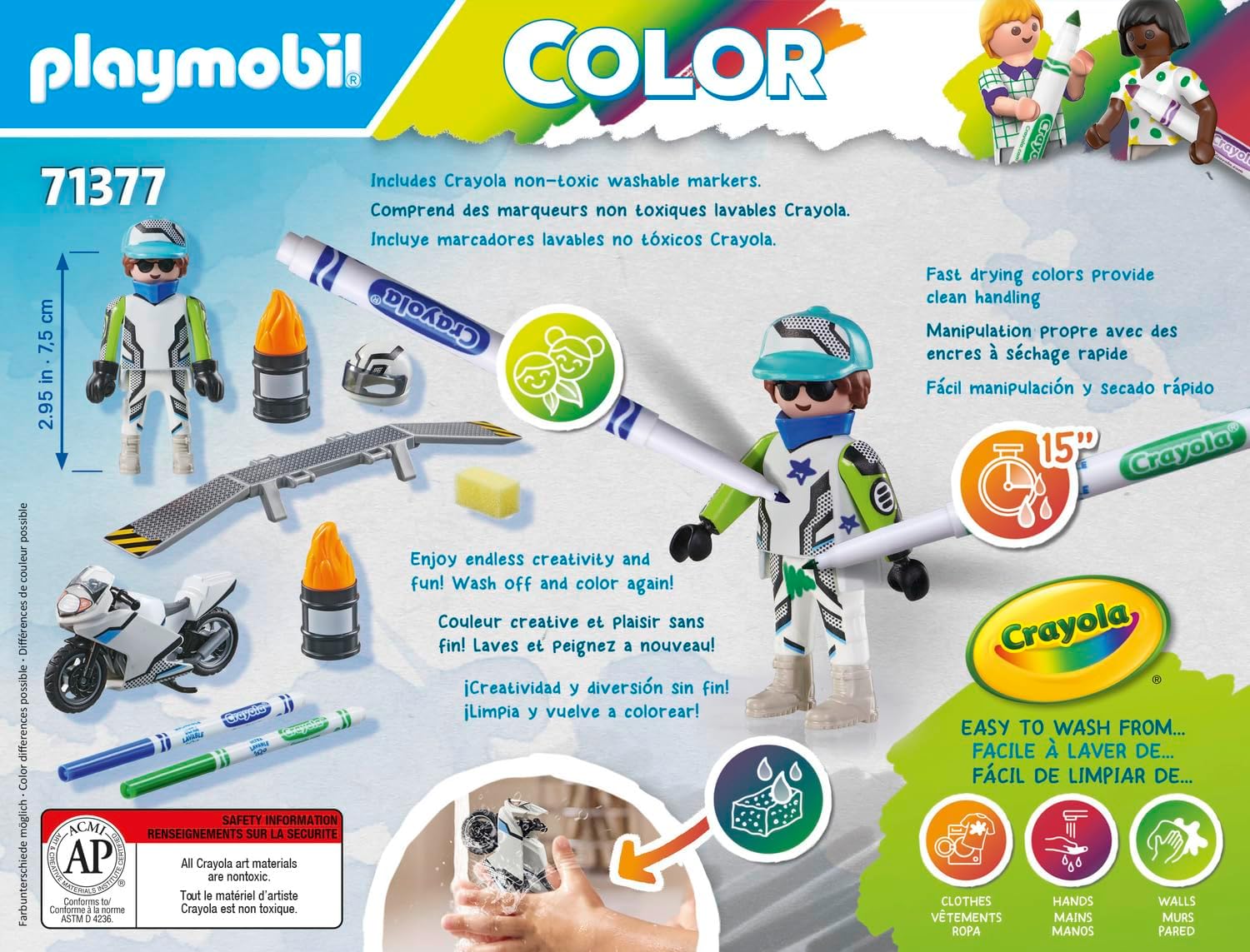 Detalle 2 de PLAYMOBIL Color 71377 Motocykl do kolorowania z rampą i zmywalnymi pisakami