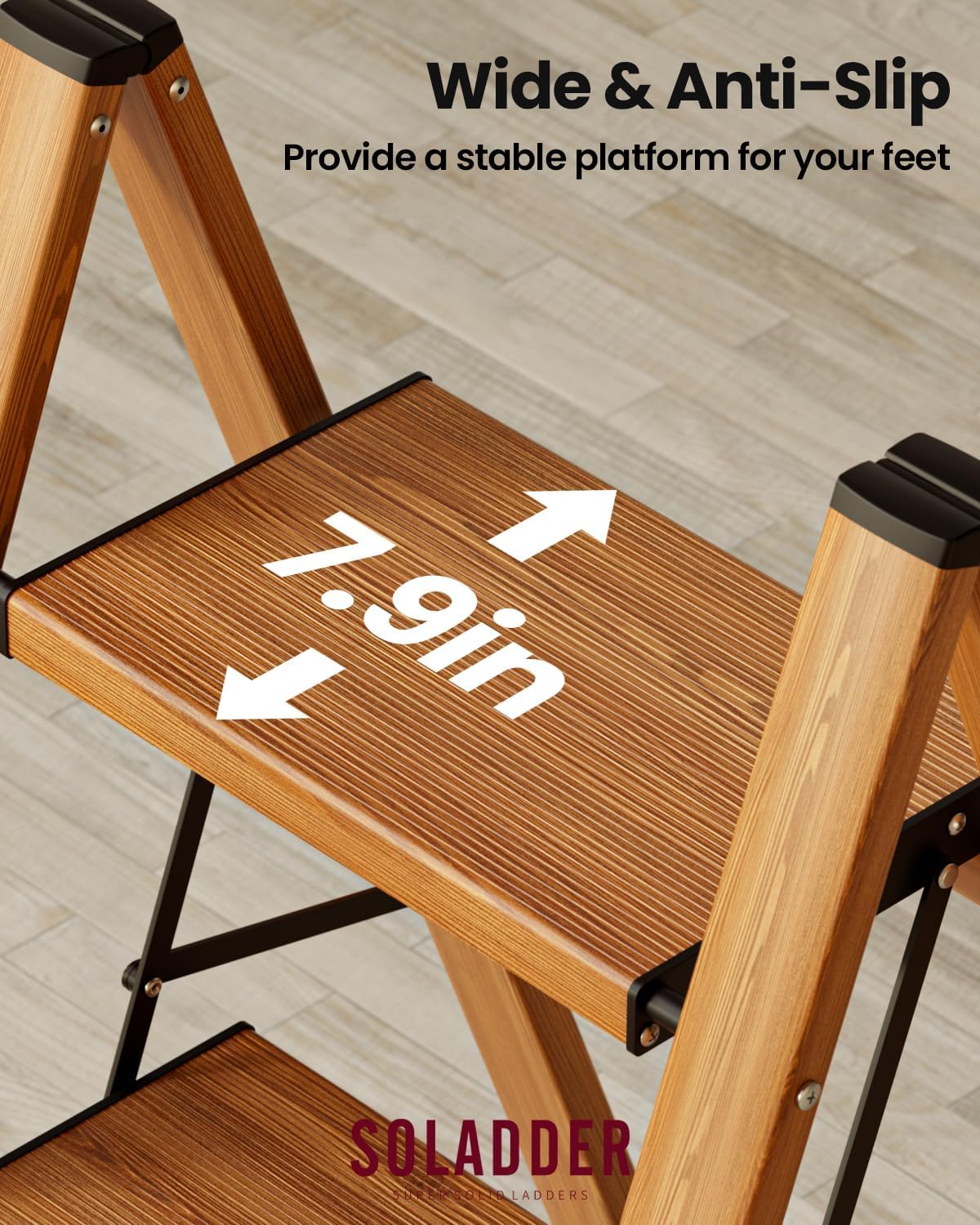Detalle de Soladder 3stepladder-B Folding Step Ladder, 3-Step Woodgrain Design