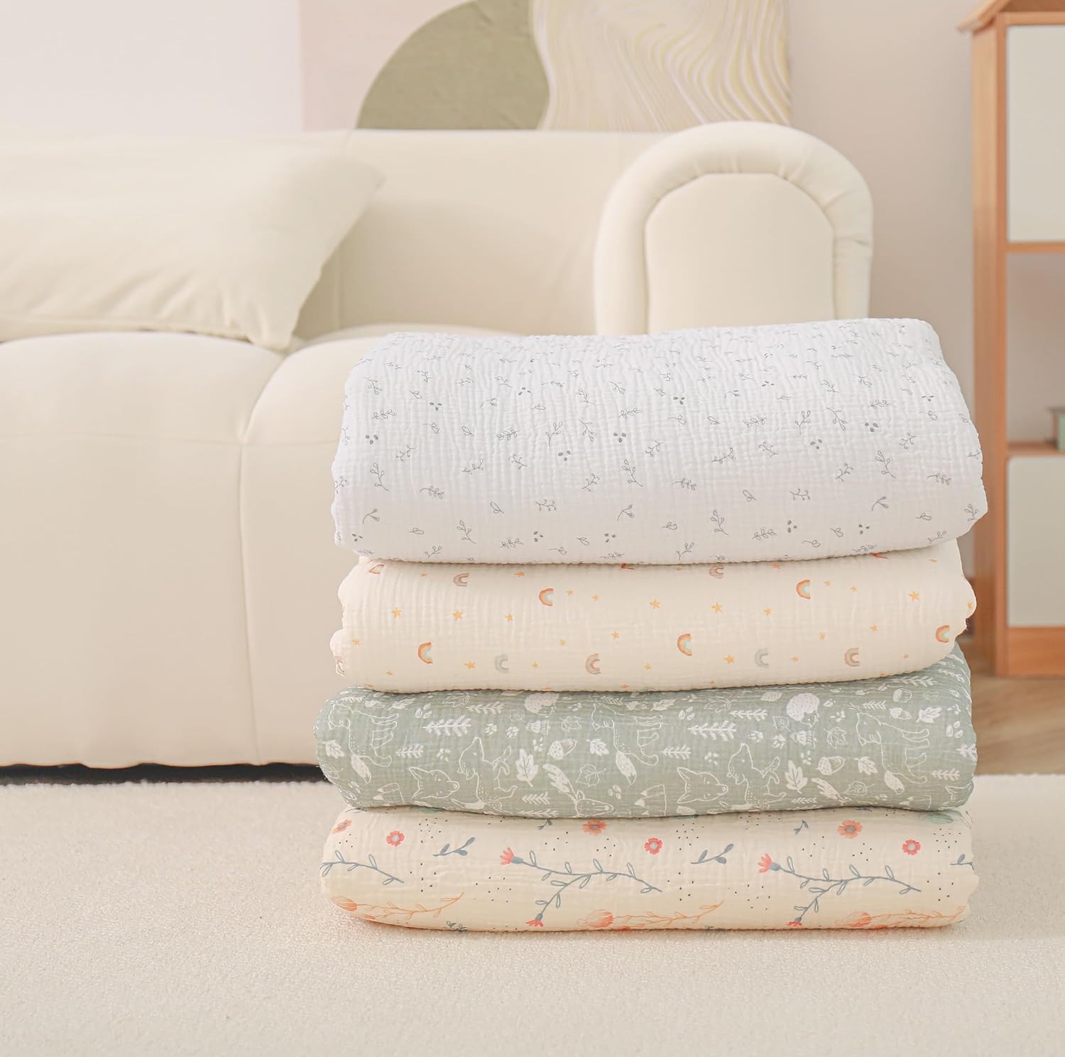 Thumbnail 3 de Couverture bébé/enfant en minky et mousseline Oeko-Tex 75x100 – couverture de sieste et plaid pour lit bébé