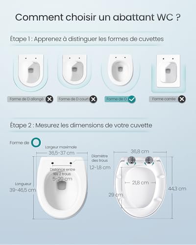 Detalle de SONGMICS Abattant WC Forme O avec frein de chute et poignée – Siège en PP, capacité 300 kg