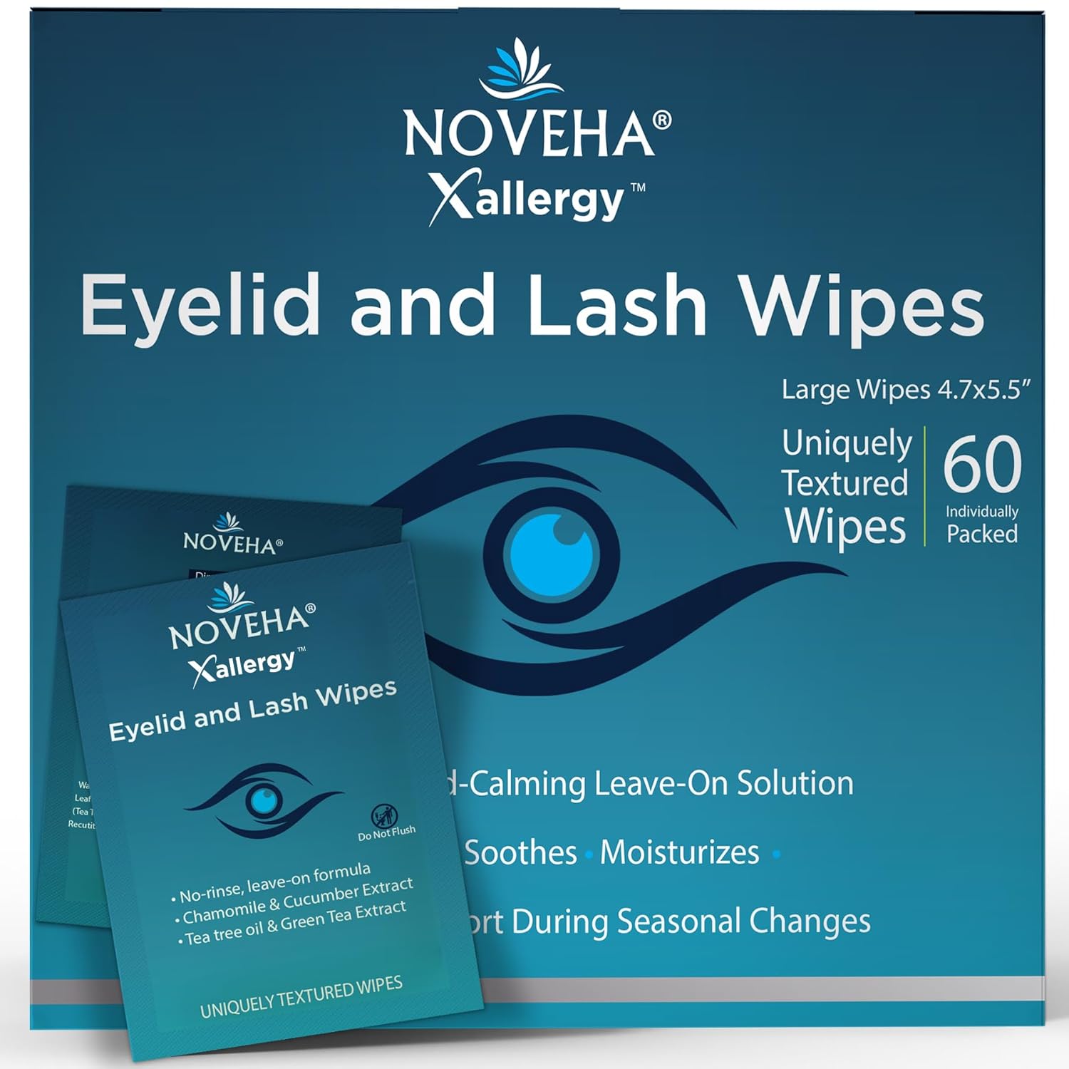 NOVEHA 60-Pack Allergy Relief Eyelid Wipes (Pre-moistened, Hypoallergenic)