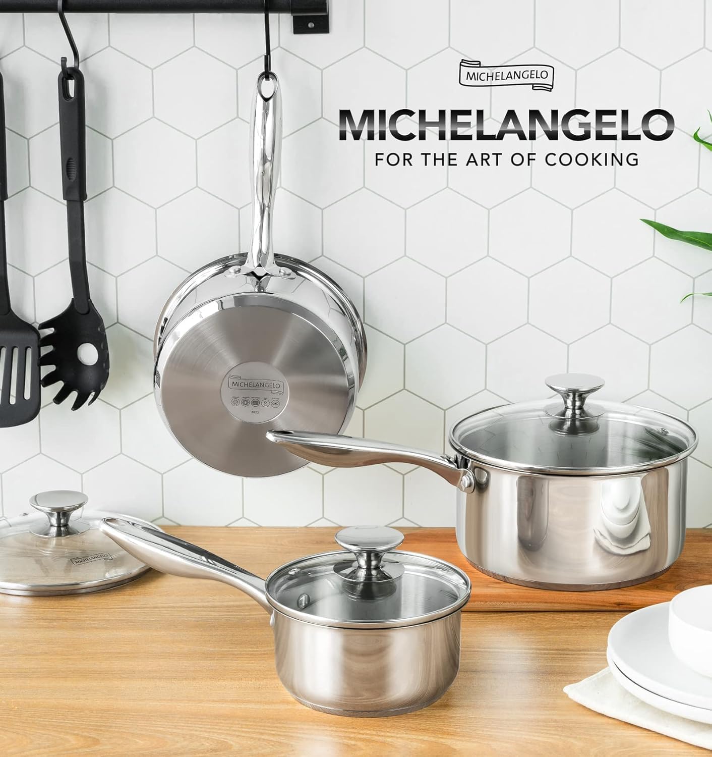 Thumbnail 6 de MICHELANGELO Triply Stainless Steel Saucepan Set 6pc