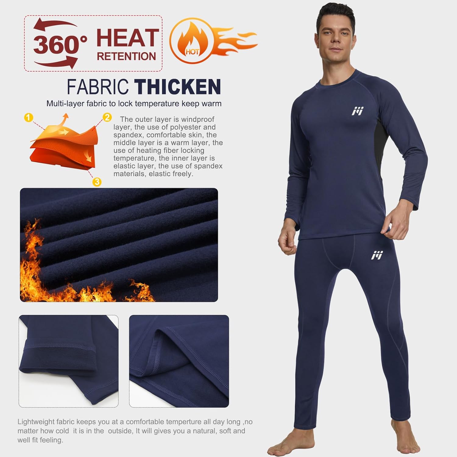 Detalle de MEETWEE Men’s Thermal Underwear Set – Winter Long Sleeve Base Layer for Active Outdoor Workouts