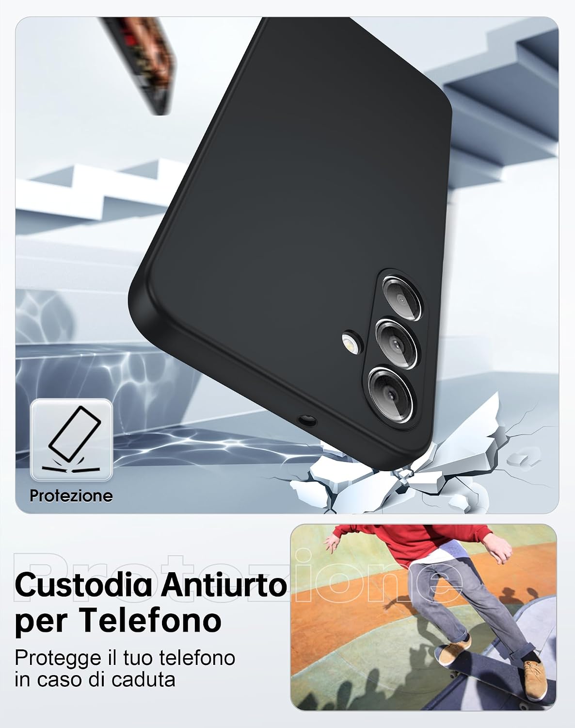 Detalle de LeYi Cover per Samsung A16 5G/4G con 2 vetri temperati e TPU ultra slim antiurto, protezione fotocamera (nero)