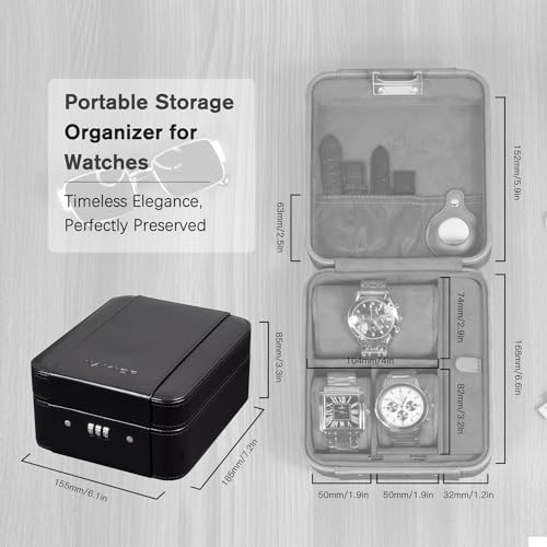 Thumbnail 4 de KAMIER Custodia da viaggio per 4 orologi in pelle PU con chiusura a combinazione
