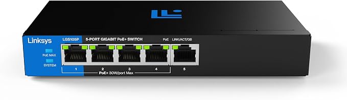 Detalle de Switch Linksys Gigabit PoE+ 5 Puertos Ethernet Energético ⚡
