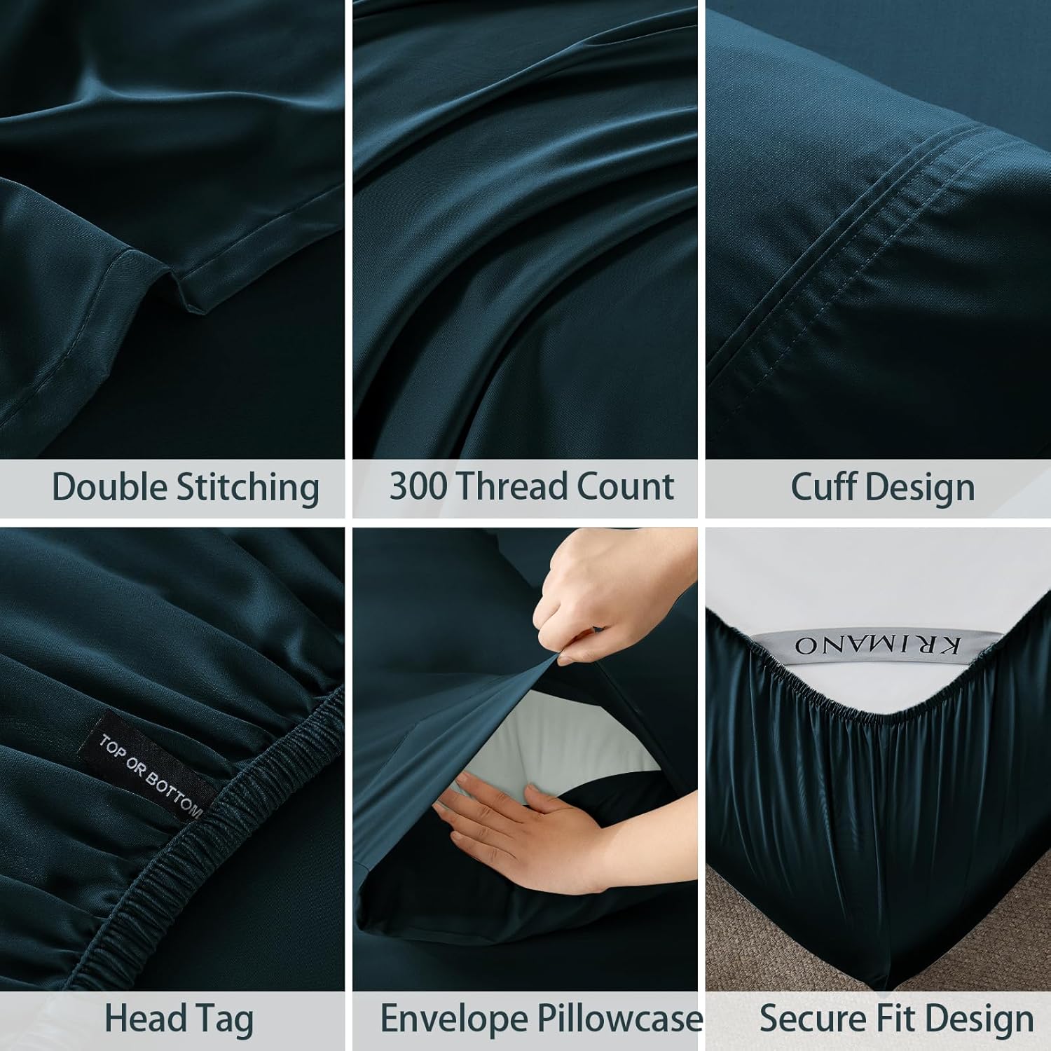 Thumbnail 4 de KRIMANO Queen Size Sheet Set (100% Viscose Derived from Bamboo) — Navy Blue, 4-Piece