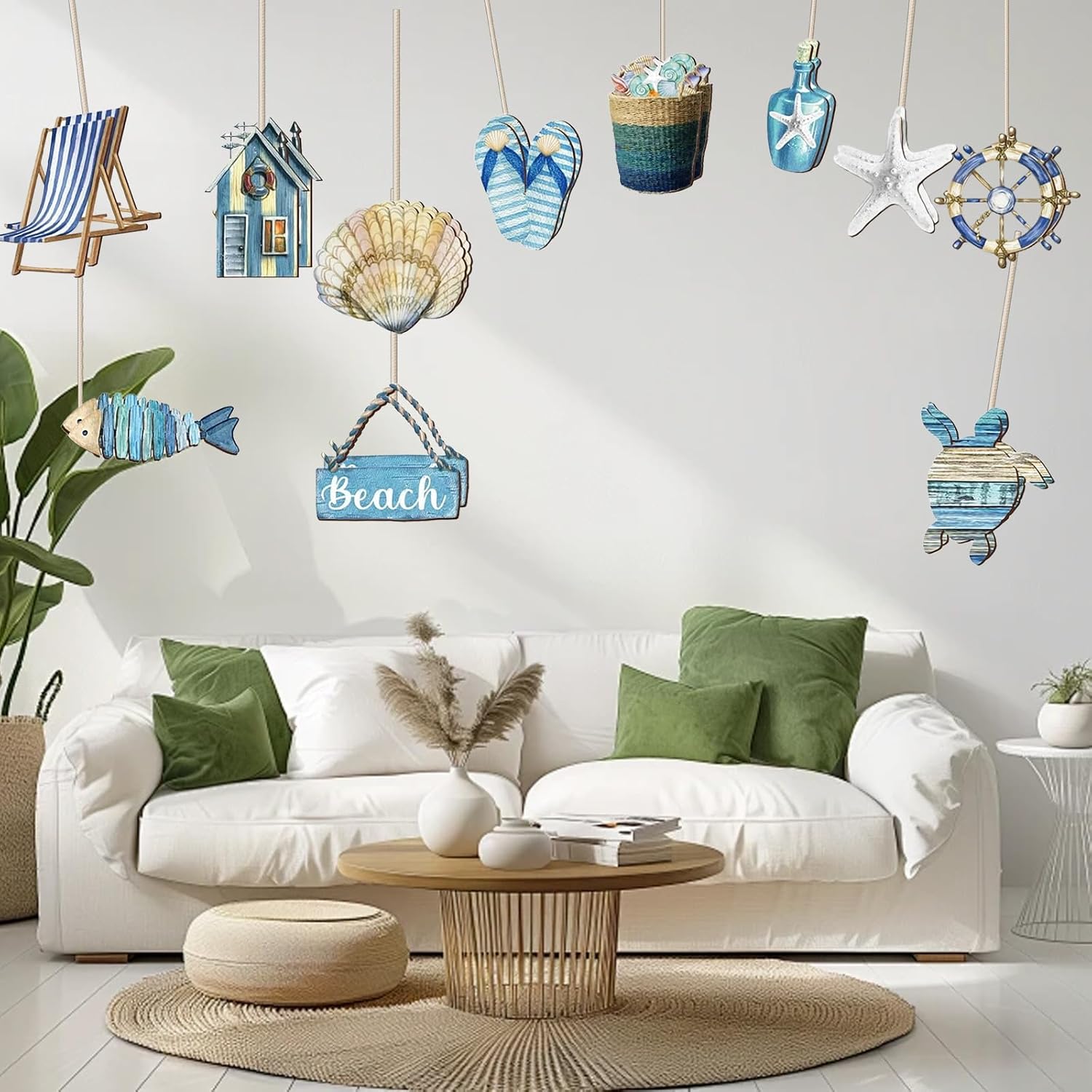 Thumbnail 6 de Hundredweat houten oceaandecoratie, 24 blauwe hangornamenten