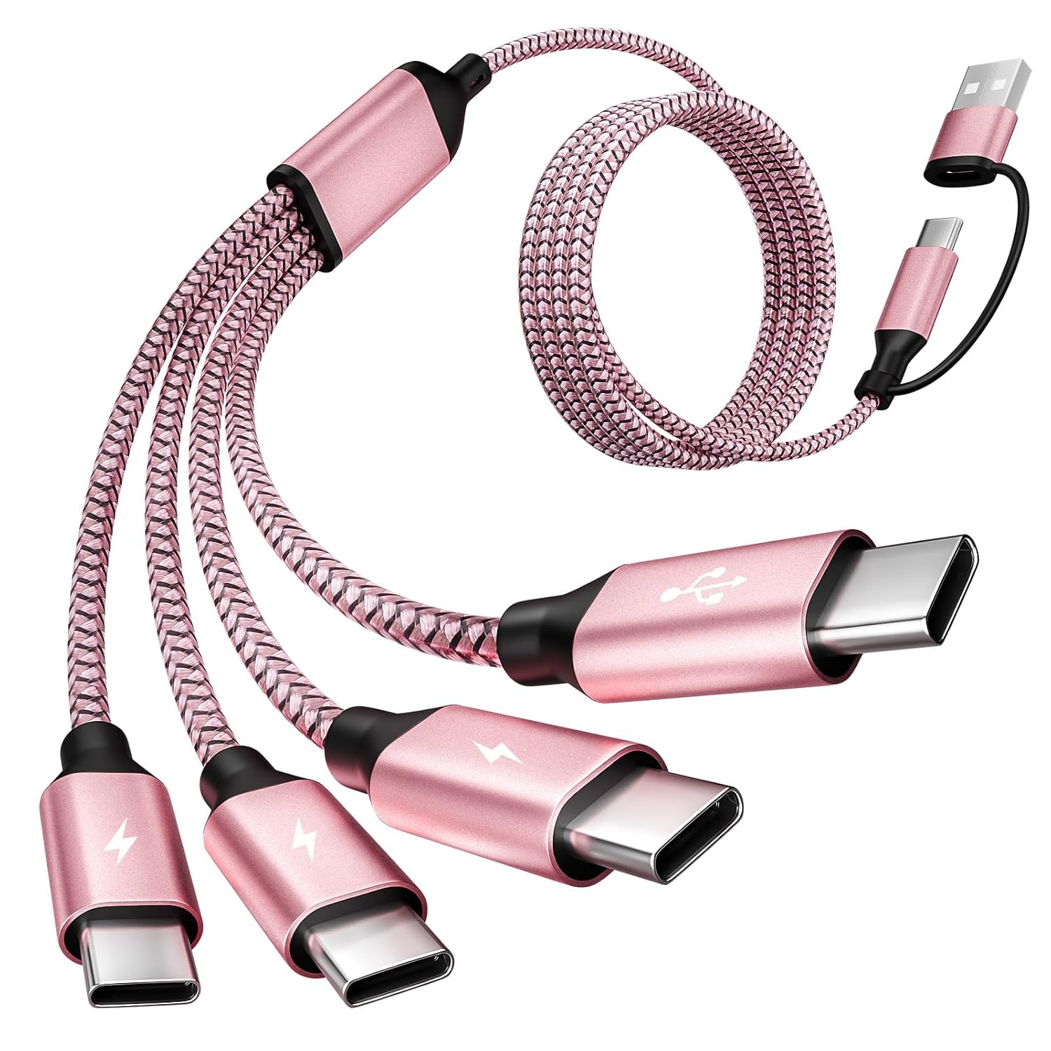 Detalle de Travel & Car USB C Cable: 4 USB-C Ports in One 5ft Multi-Charging Cable