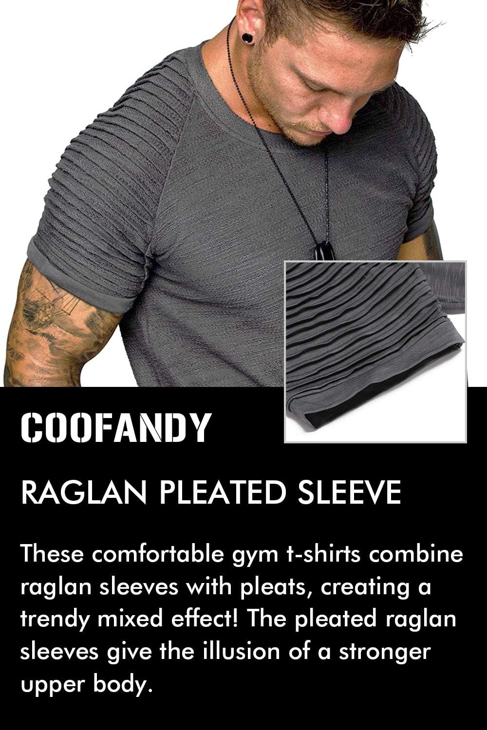 Detalle 1 de COOFANDY muscle t-shirt with pleated raglan