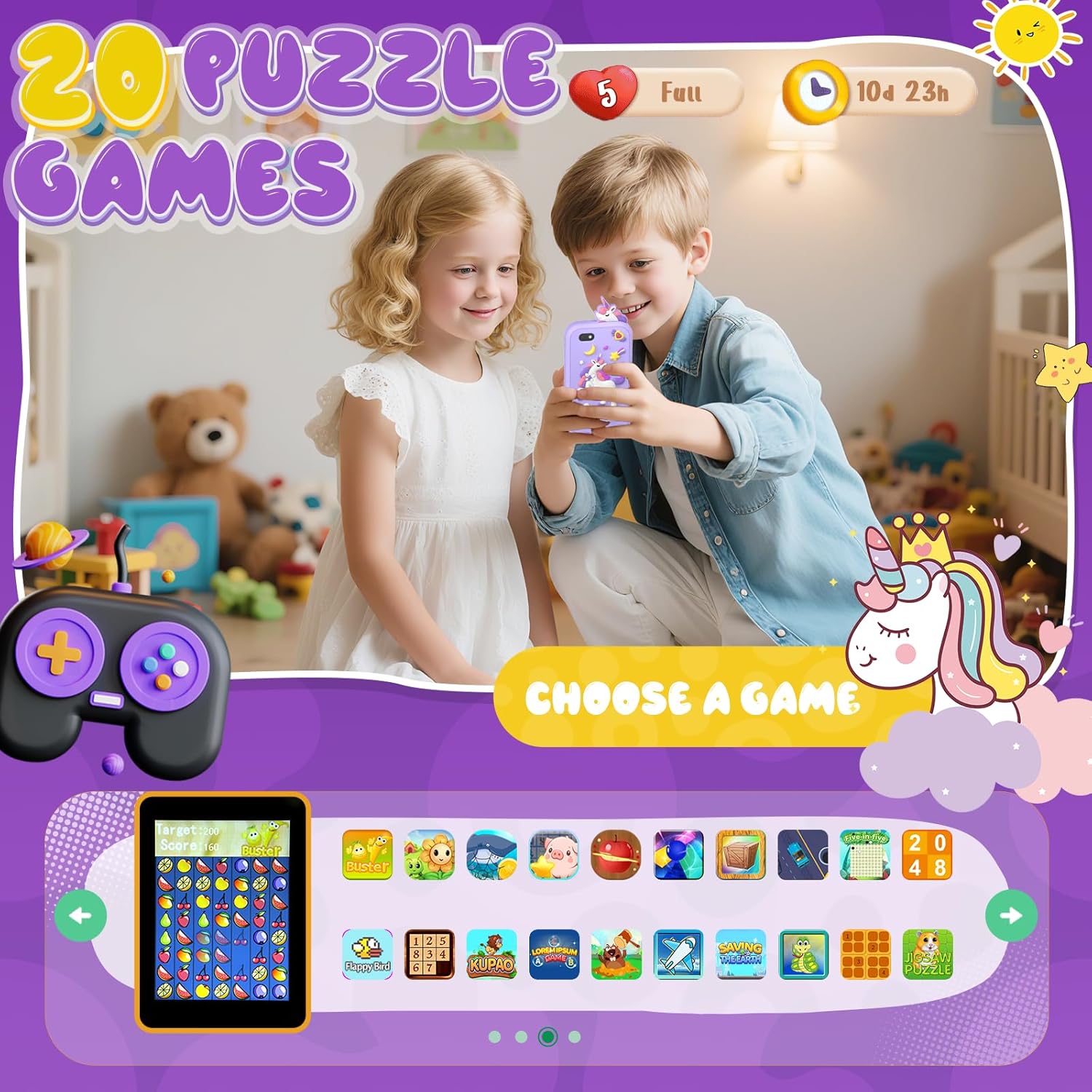 Thumbnail 3 de Kids Smart Phone Toys for Girls (SnowCinda) – 2.8" Touchscreen Toy Phone with Dual Camera, Music Player & 20 Games