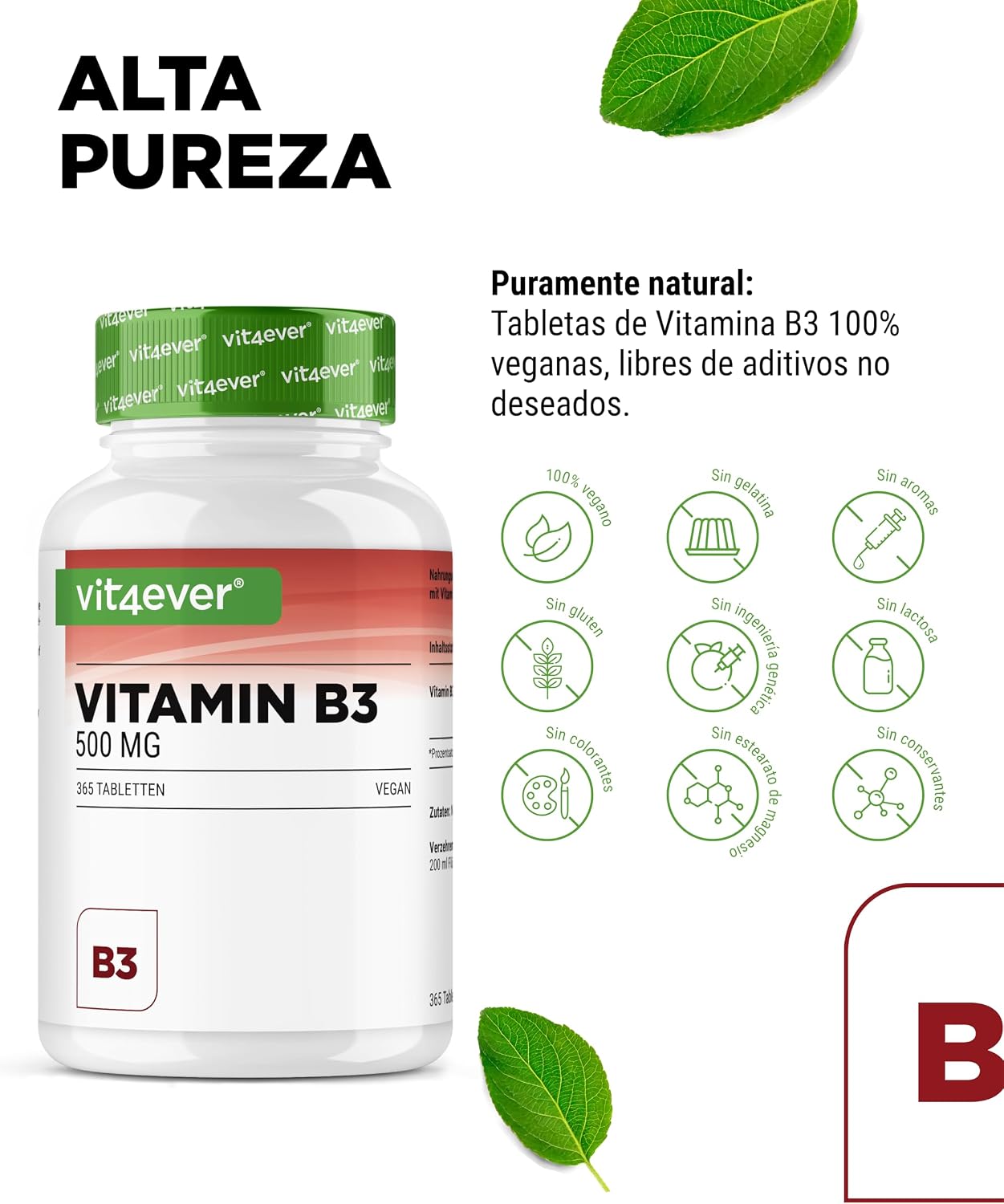 Thumbnail 2 de Vitamina B3 Niacina 500 mg 365 comprimidos