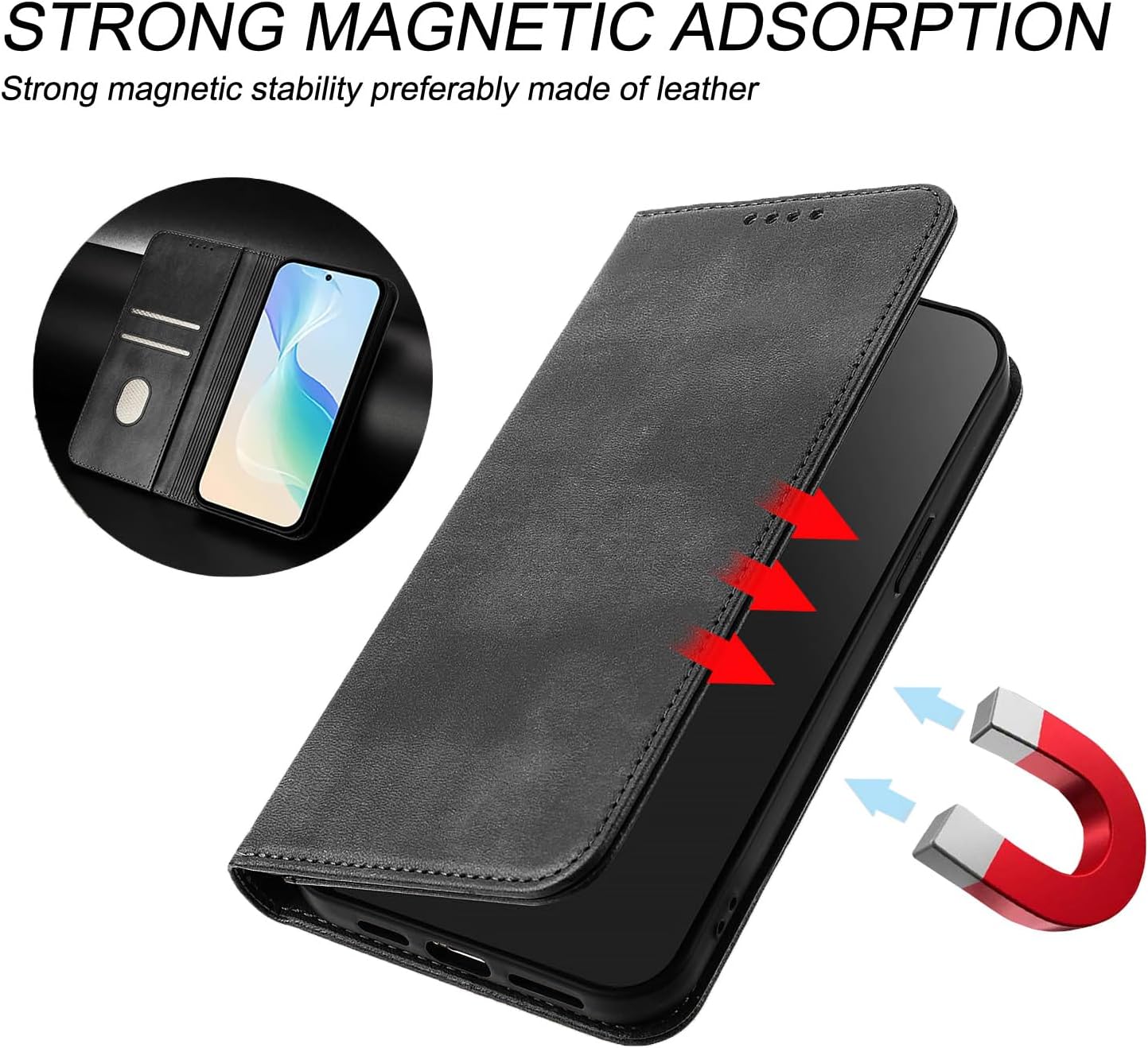 Thumbnail 3 de OUEAYIEN Leather Flip Wallet Case with Screen Protector for Motorola Moto G55 5G