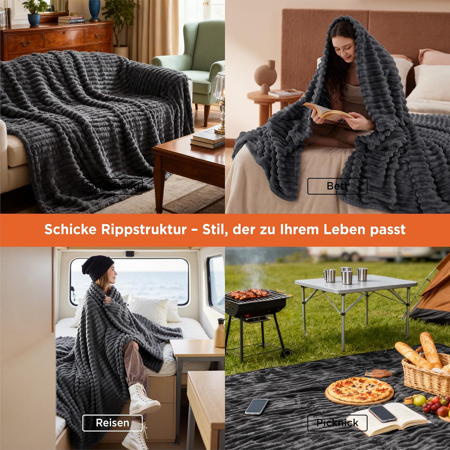 Thumbnail 3 de Bedsure Kuscheldecke 220x240 Dunkelgrau