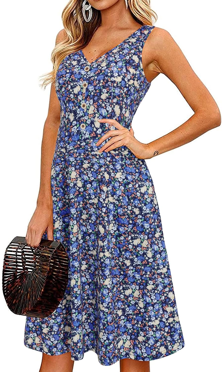 Thumbnail 5 de II ININ Women's Summer V Neck Sleeveless Midi Floral Dress with Pockets