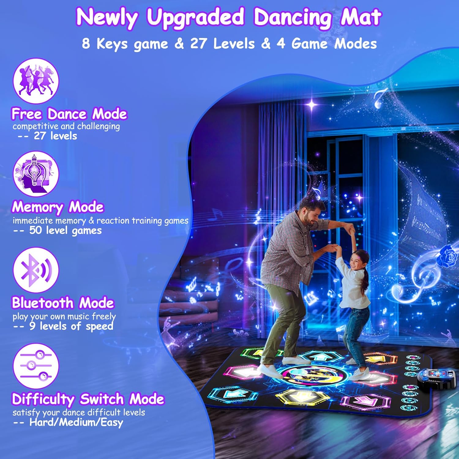 Detalle de Maysida Light-Up Dance Mat for Kids – 8 LED Arrows, 3 Modes, 27 Challenges