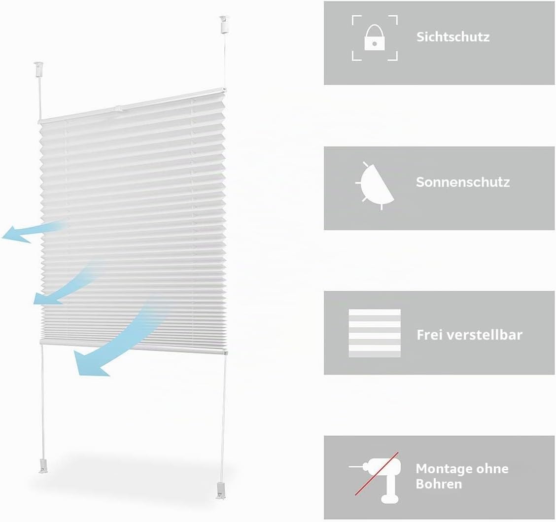 Thumbnail 6 de Sekey Plissee Ohne Bohren Verdunkelung – Klemmfix Fensterplissee 75 cm breit, 75x150 cm, Weiß