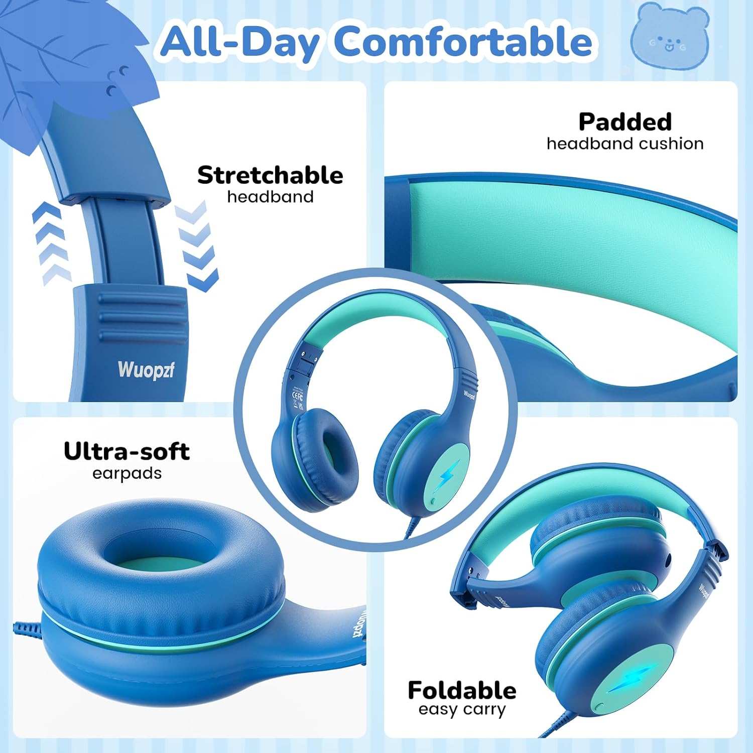 Thumbnail 4 de Wuopzf Kids USB-C Headphones for School (LED Lights, Volume Limiter & Microphone) — Wired Over-Ear