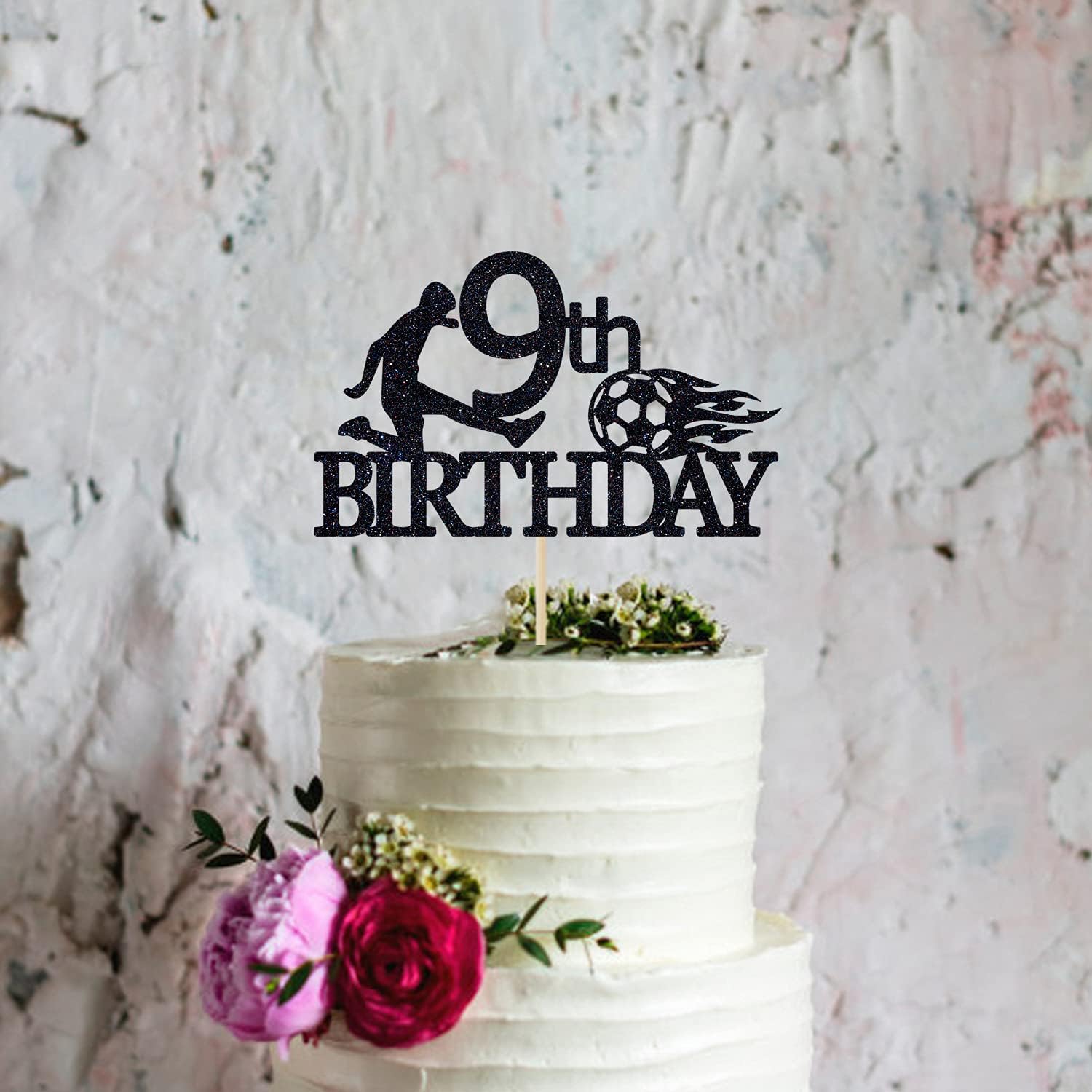 Detalle de Colorfulparty CF-0579 Happy 9th Birthday Soccer Cake Topper, Black Glitter
