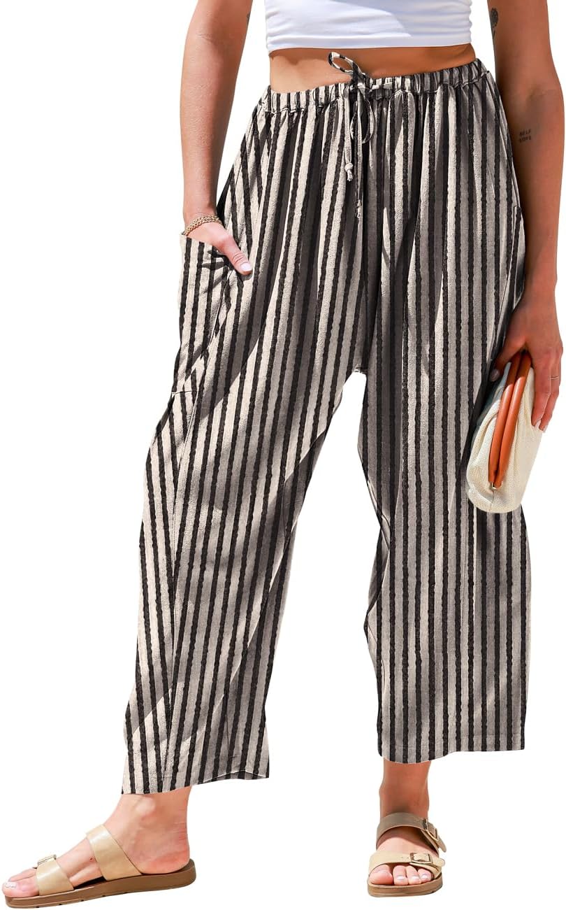 Imagen de TARSE Womens Linen Wide Leg Pants with Pockets — Casual Beach-Ready Palazzo Harem Pants en OfertitasTOP