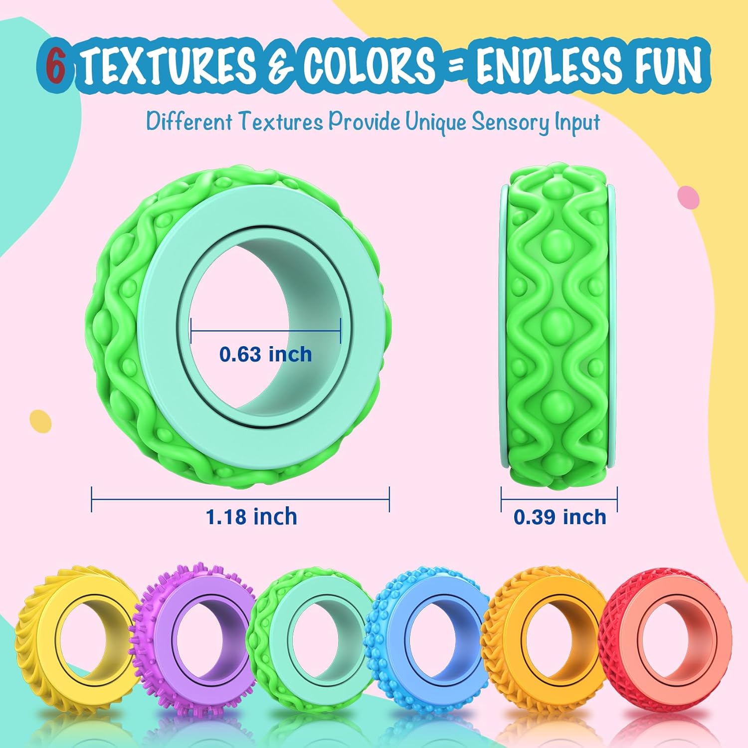 Thumbnail 4 de Fidget Ring Toys: 36 sensorische Ringe mit 6 Texturen – lautlos zur Angstbewältigung, ADHD und Autismus