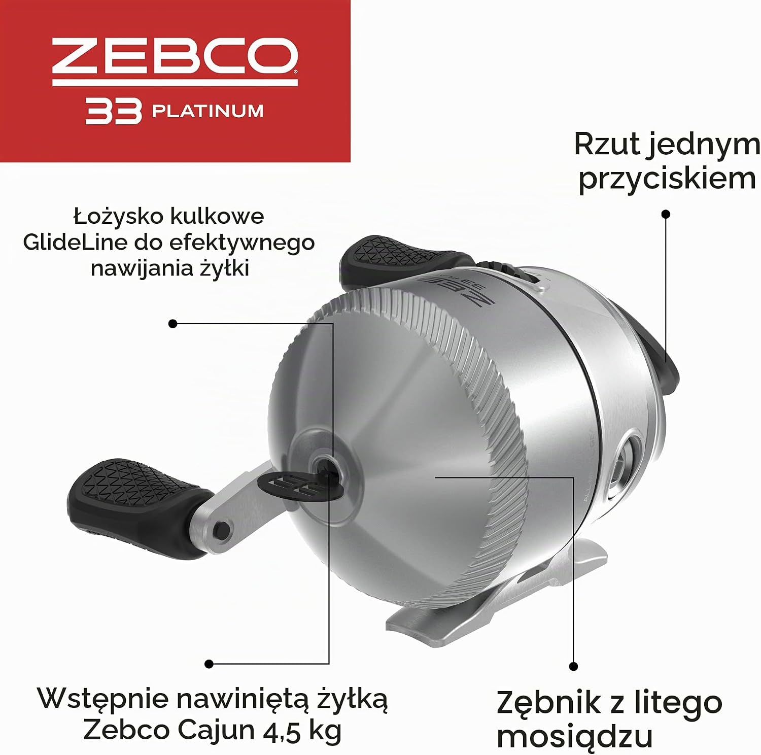Detalle de Zebco 33 Platinum – kołowrotek spincast z metalowym korpusem i łożyskami ze stali nierdzewnej